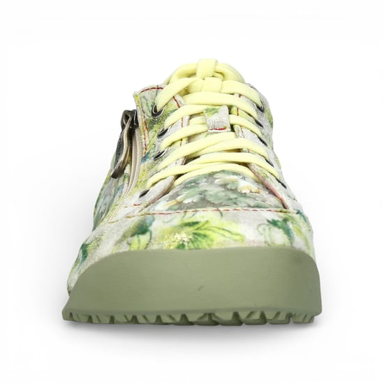 Laura Vita Tivanao-05 dames sneakers met bloemenprint en ritssluiting, geel leer. - Image 4