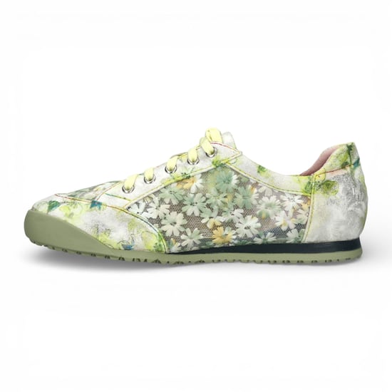 Laura Vita Tivanao-05 dames sneakers met bloemenprint en ritssluiting, geel leer. - Image 5