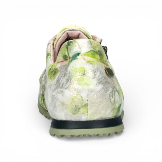 Laura Vita Tivanao-05 dames sneakers met bloemenprint en ritssluiting, geel leer. - Image 6