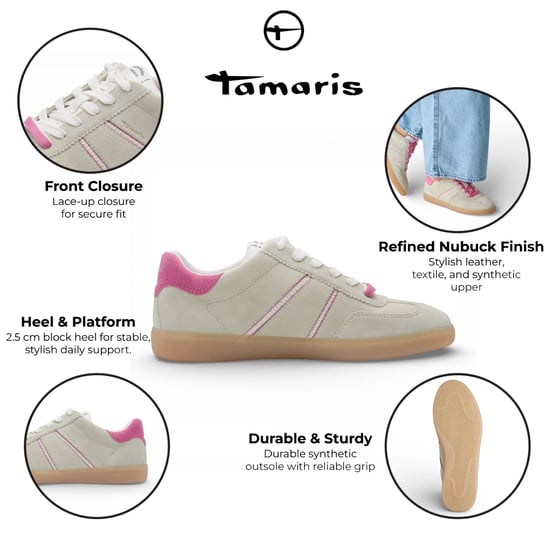 Tamaris dames sneakers van groen en roze leer - Image 2