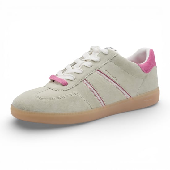 Tamaris dames sneakers van groen en roze leer - Image 3