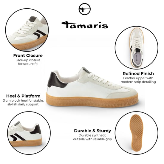 Tamaris herensneakers van wit leer met zwarte strepen - Image 2