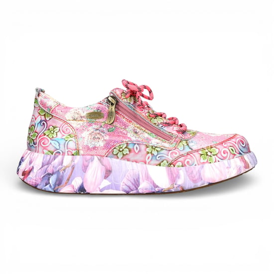 Laura Vita Nikito 62 dames sneakers met roze bloemenprint en platformzool, gemaakt van leer. - Image 1