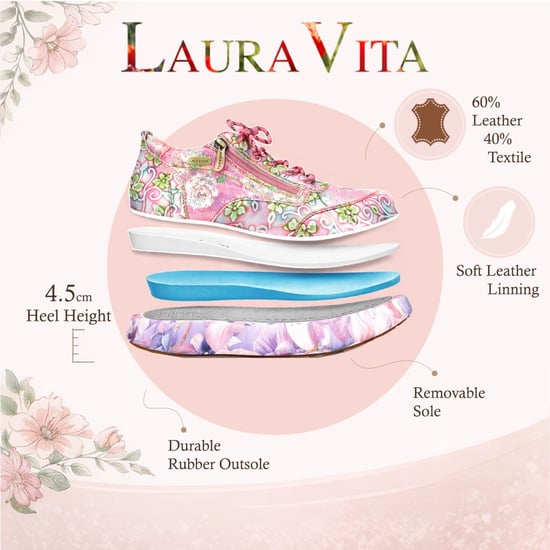 Laura Vita Nikito 62 dames sneakers met roze bloemenprint en platformzool, gemaakt van leer. - Image 2