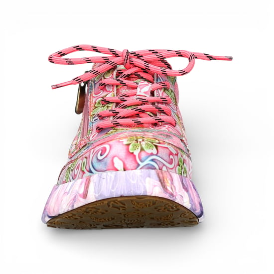 Laura Vita Nikito 62 dames sneakers met roze bloemenprint en platformzool, gemaakt van leer. - Image 3