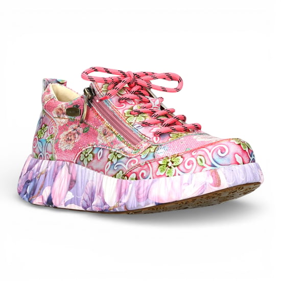 Laura Vita Nikito 62 dames sneakers met roze bloemenprint en platformzool, gemaakt van leer. - Image 4