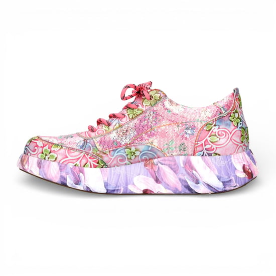 Laura Vita Nikito 62 dames sneakers met roze bloemenprint en platformzool, gemaakt van leer. - Image 5