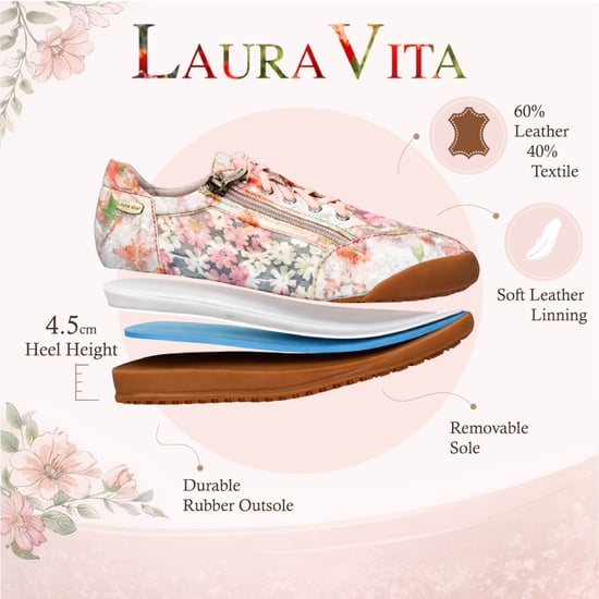 Laura Vita Tivanao-05 dames sneakers met roze bloemenprint en ritssluiting, gemaakt van leer. - Image 2