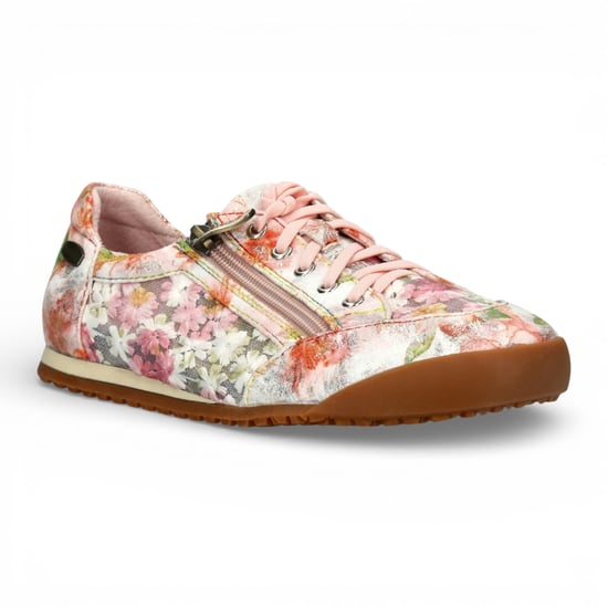 Laura Vita Tivanao-05 dames sneakers met roze bloemenprint en ritssluiting, gemaakt van leer. - Image 3
