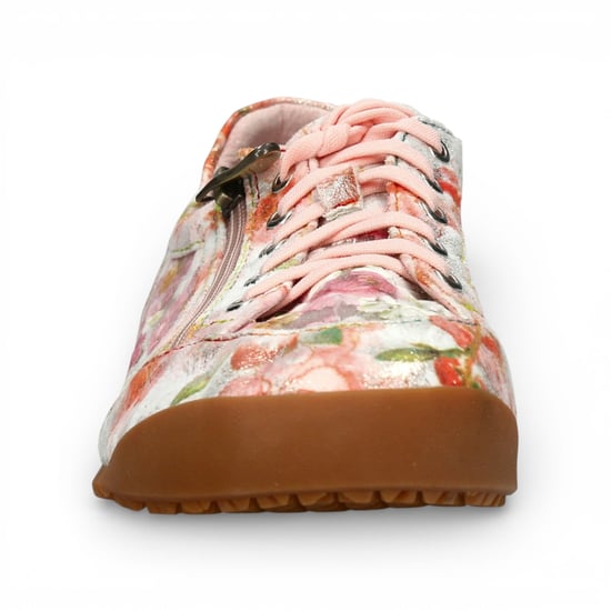 Laura Vita Tivanao-05 dames sneakers met roze bloemenprint en ritssluiting, gemaakt van leer. - Image 4