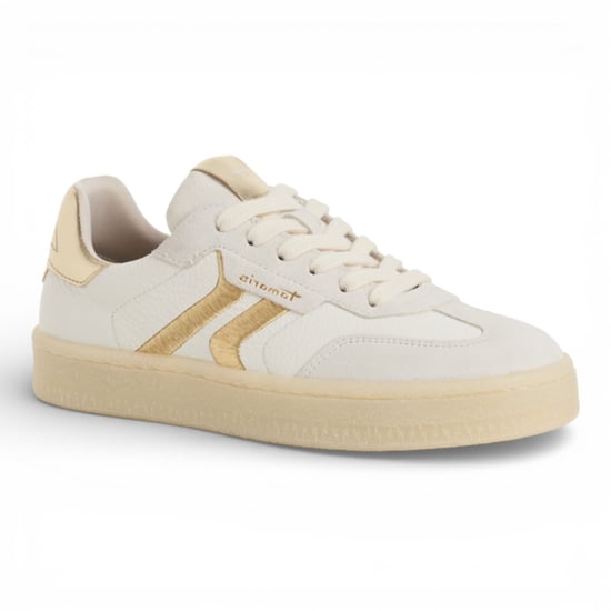 Tamaris dames sneakers van wit leer met gouden strepen - Image 3