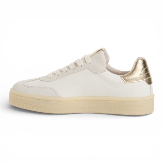 Tamaris dames sneakers van wit leer met gouden strepen - Image 4