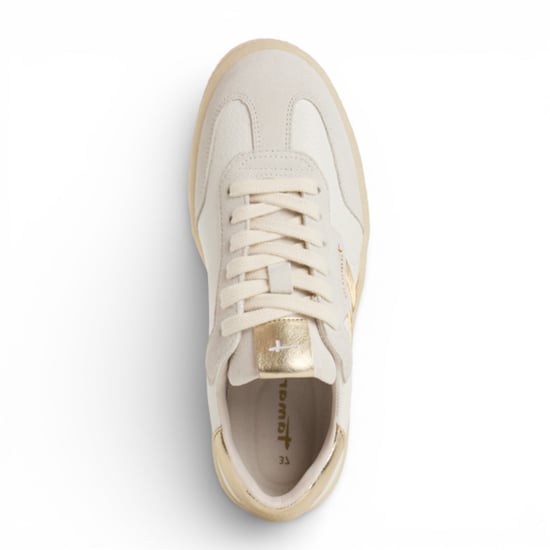 Tamaris dames sneakers van wit leer met gouden strepen - Image 5