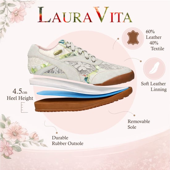 Laura Vita Tivanao-05 dames sneakers van beige leer met bloemenprint - Image 2