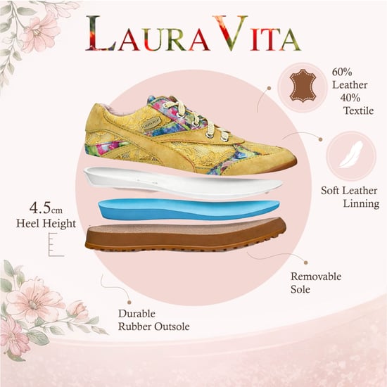 Laura Vita Tivanao-05 dames sneakers van geel leer met bloemenprint - Image 2