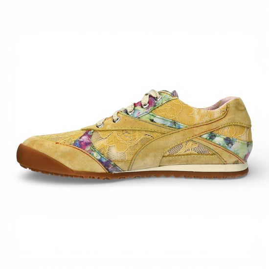 Laura Vita Tivanao-05 dames sneakers van geel leer met bloemenprint - Image 5