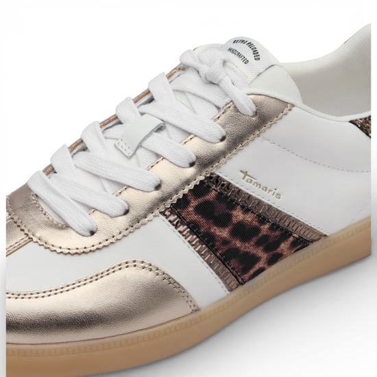 Tamaris dames sneakers van wit leer met luipaardprint - Image 5