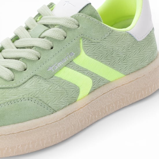 Tamaris dames sneakers van groen leer met neonstrepen - Image 5