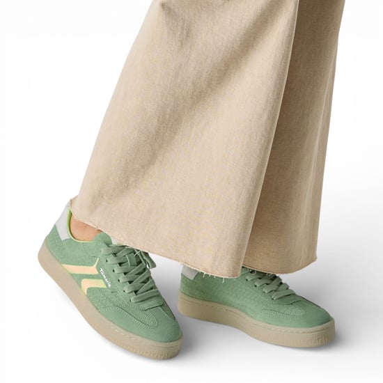 Tamaris dames sneakers van groen leer met neonstrepen - Image 6