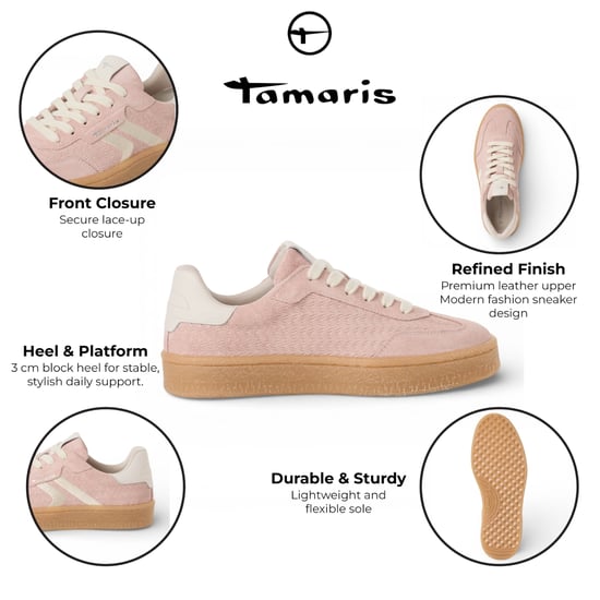 Tamaris dames sneakers van roze leer met witte strepen - Image 2