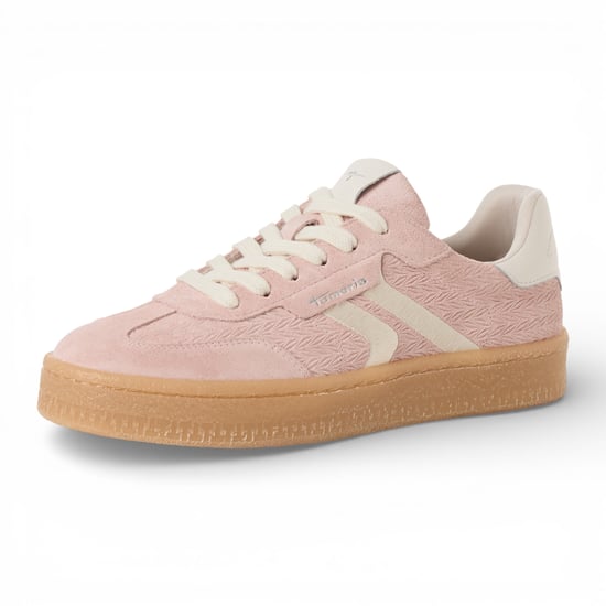 Tamaris dames sneakers van roze leer met witte strepen - Image 3
