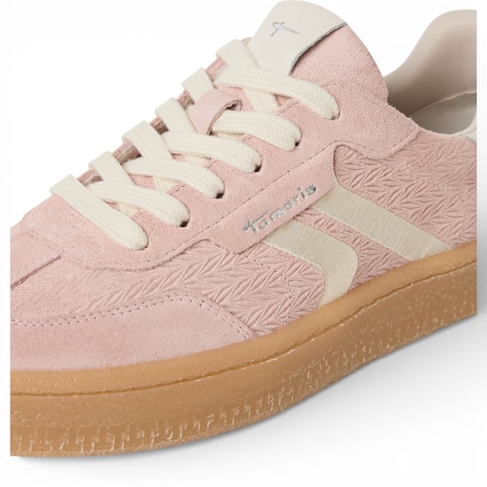 Tamaris dames sneakers van roze leer met witte strepen - Image 5