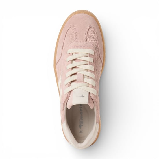 Tamaris dames sneakers van roze leer met witte strepen - Image 6