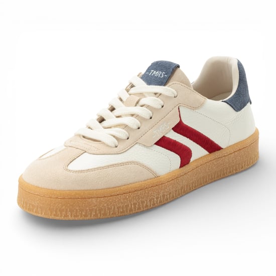 Tamaris heren sneakers van off-white leer met rode streep - Image 4