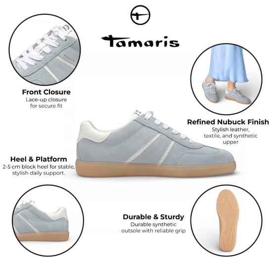 Tamaris dames sneakers van blauw-wit leer - Image 2