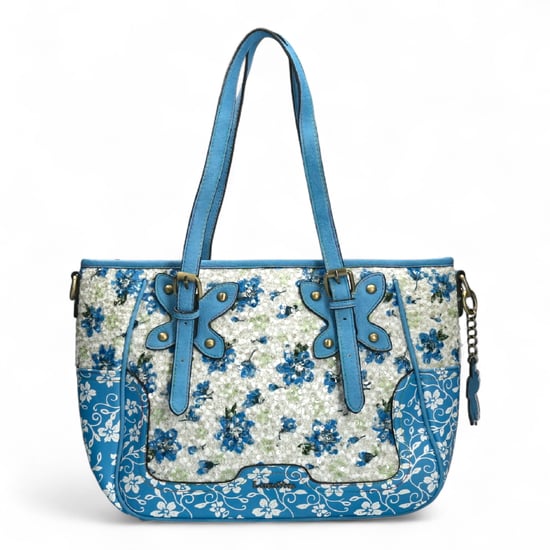 Laura Vita Aloe-02 Dames Schoudertas met Blauwe Bloemenprint en Verstelbare Bandjes - Image 1
