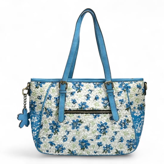 Laura Vita Aloe-02 Dames Schoudertas met Blauwe Bloemenprint en Verstelbare Bandjes - Image 4