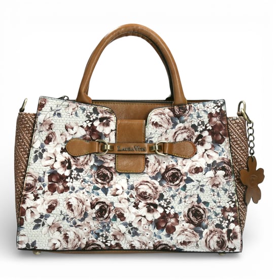 Laura Vita Aramis-08 Dames Schoudertas met bloemenprint en verstelbare bandjes, beige - Image 1