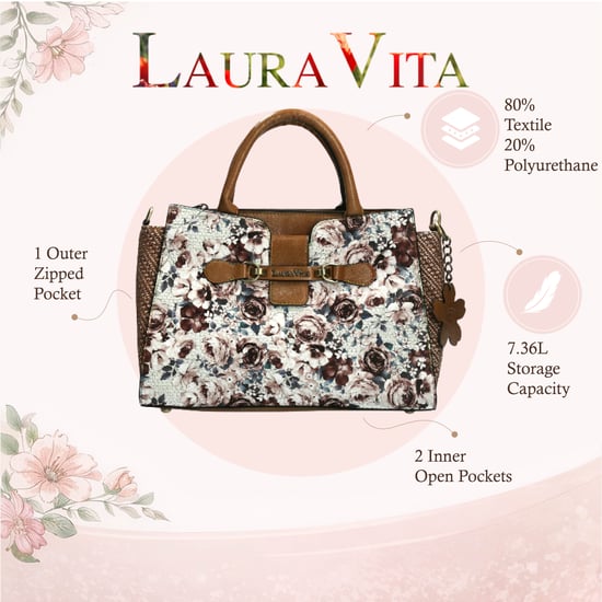 Laura Vita Aramis-08 Dames Schoudertas met bloemenprint en verstelbare bandjes, beige - Image 2