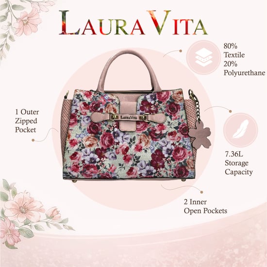 Laura Vita Ayna-02 Dames Schoudertas met Roze Bloemenprint en Verstelbare Bandjes - Image 2
