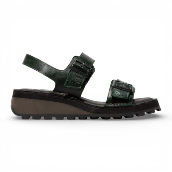 Fly London HEIF558FLY dames sandalen met sleehak en gesp, petrolgroen leer - Image 1