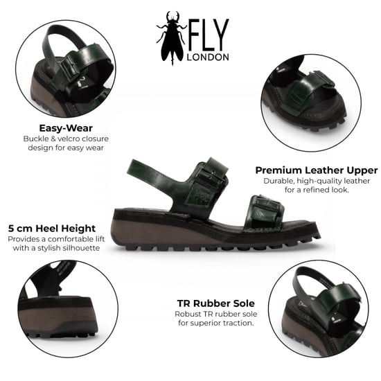 Fly London HEIF558FLY dames sandalen met sleehak en gesp, petrolgroen leer - Image 2