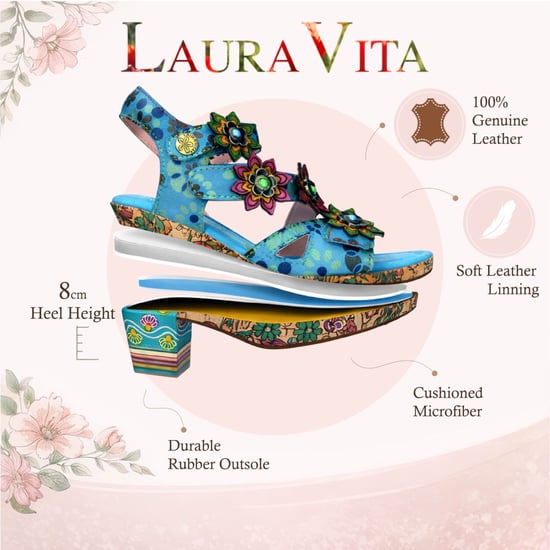 Laura Vita Marlene 12 damessandalen met sleehak, blauw met bloemenprint, van leer. - Image 2