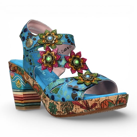 Laura Vita Marlene 12 damessandalen met sleehak, blauw met bloemenprint, van leer. - Image 3