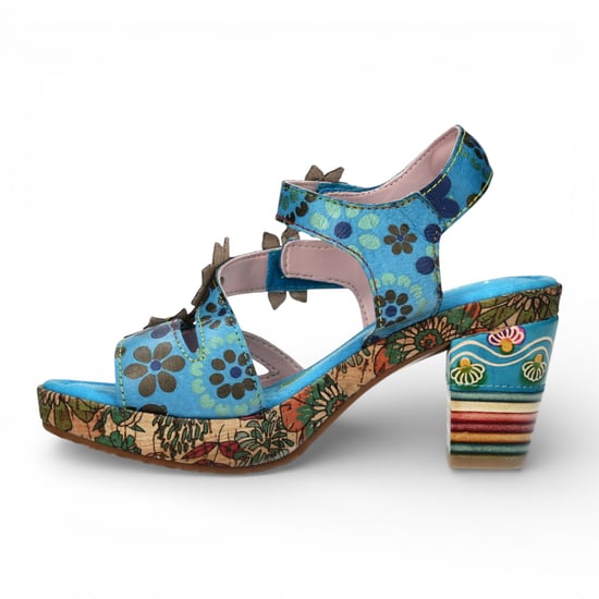 Laura Vita Marlene 12 damessandalen met sleehak, blauw met bloemenprint, van leer. - Image 5