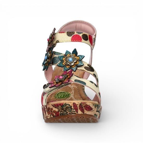 Laura Vita Nellao 33 beige leren espadrilles met bloemenprint en sleehak voor dames - Image 4
