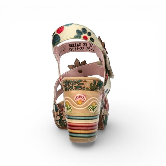 Laura Vita Nellao 33 beige leren espadrilles met bloemenprint en sleehak voor dames - Image 6