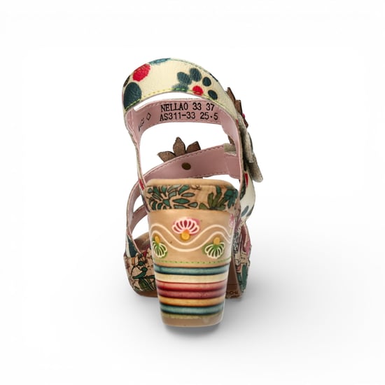 Laura Vita Marlene 12 damessandalen met bloemenprint, leren sleehak en sleehak, beige. - Image 6