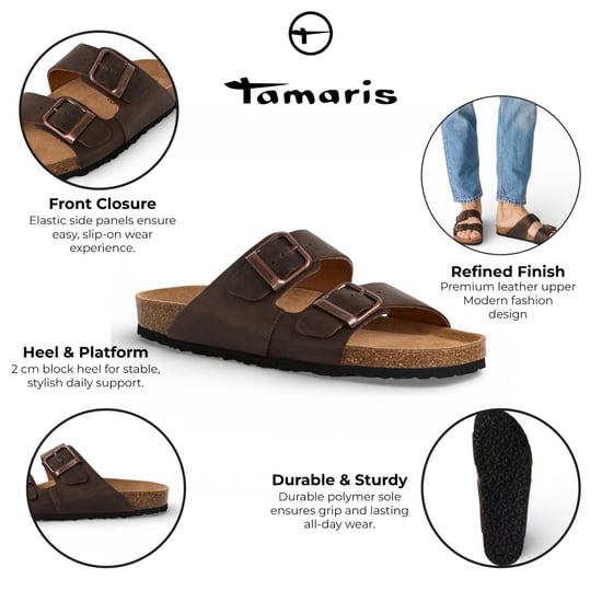 Tamaris Herr Bruna Läder Slip-On Footbed Toffelsandaler - Image 2