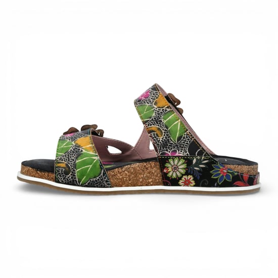 Laura Vita Dames Brcyano 32 Zwarte Leren Sandalen met Bloemenprint en Bandjes - Image 5