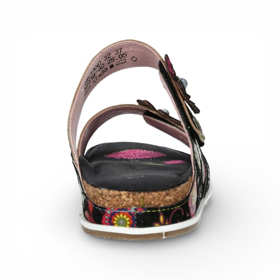 Laura Vita Dames Brcyano 32 Zwarte Leren Sandalen met Bloemenprint en Bandjes - Image 6