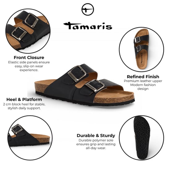 Tamaris Herr Svarta Läder Slip-On Footbed Toffelsandaler - Image 2