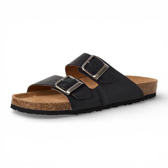 Tamaris Herr Svarta Läder Slip-On Footbed Toffelsandaler - Image 4