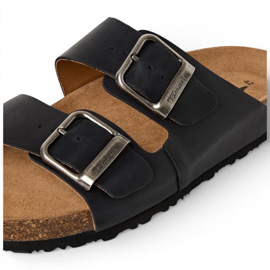 Tamaris Herr Svarta Läder Slip-On Footbed Toffelsandaler - Image 6