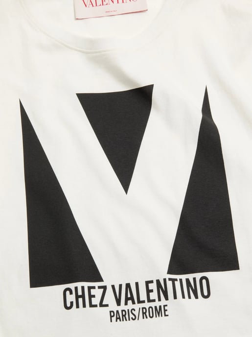 Chez Valentino Print Jersey T-Shirt in White - Image 3
