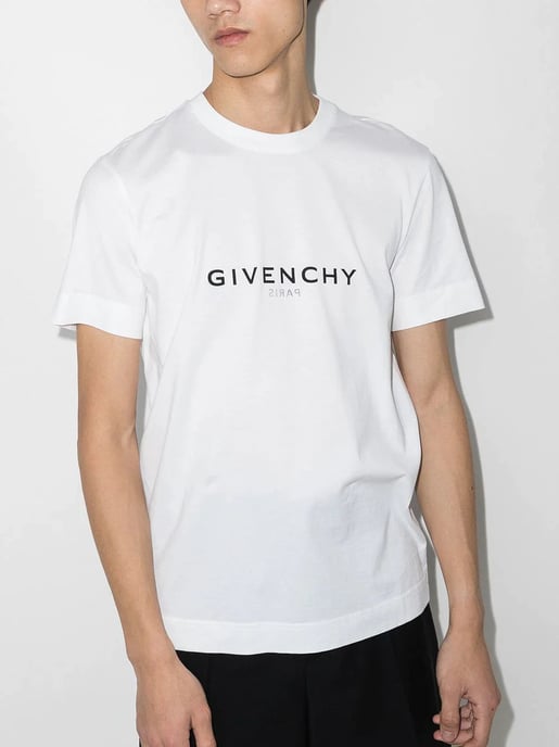 Reverse Paris Logo Print T-Shirt in White - Image 1